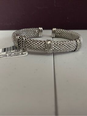 Macy's Silver Mesh Open Cuff Bangle Bracelet w/ Diamond Accents